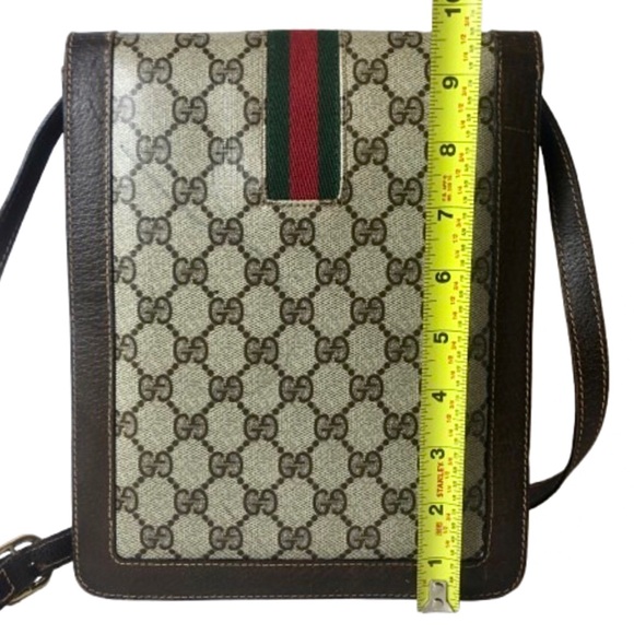 M Authentic GUCCI Ophidia Sherryline Brown Leather Coated Canvas Messenger Bag - Picture 12 of 17